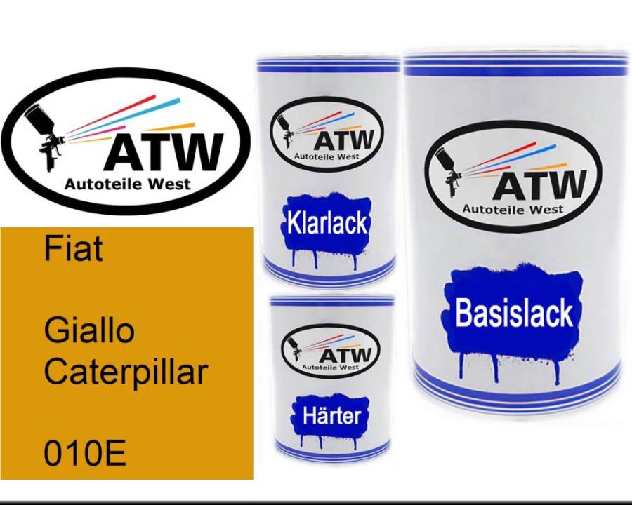 Fiat, Giallo Caterpillar, 010E: 500ml Lackdose + 500ml Klarlack + 250ml Härter - Set, von ATW Autoteile West.